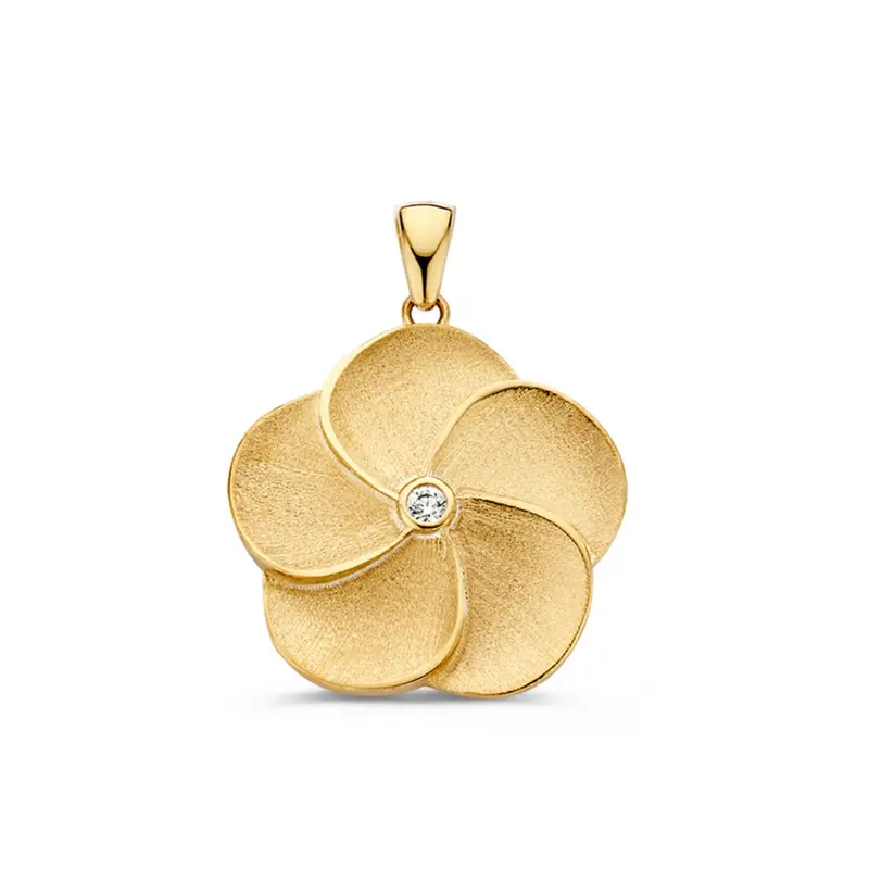 Elegante Gouden Bloemhanger met Zirkonia – Tijdloos en Subtiel