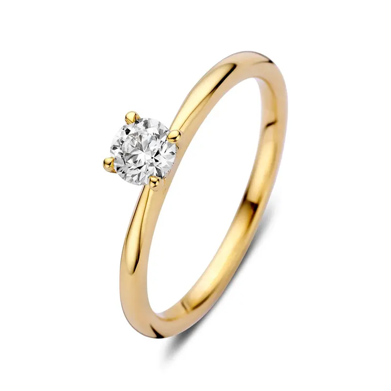Elegante Gouden Solitair Ring met 0,40 crt Briljant – Subtiele Luxe voor Dames