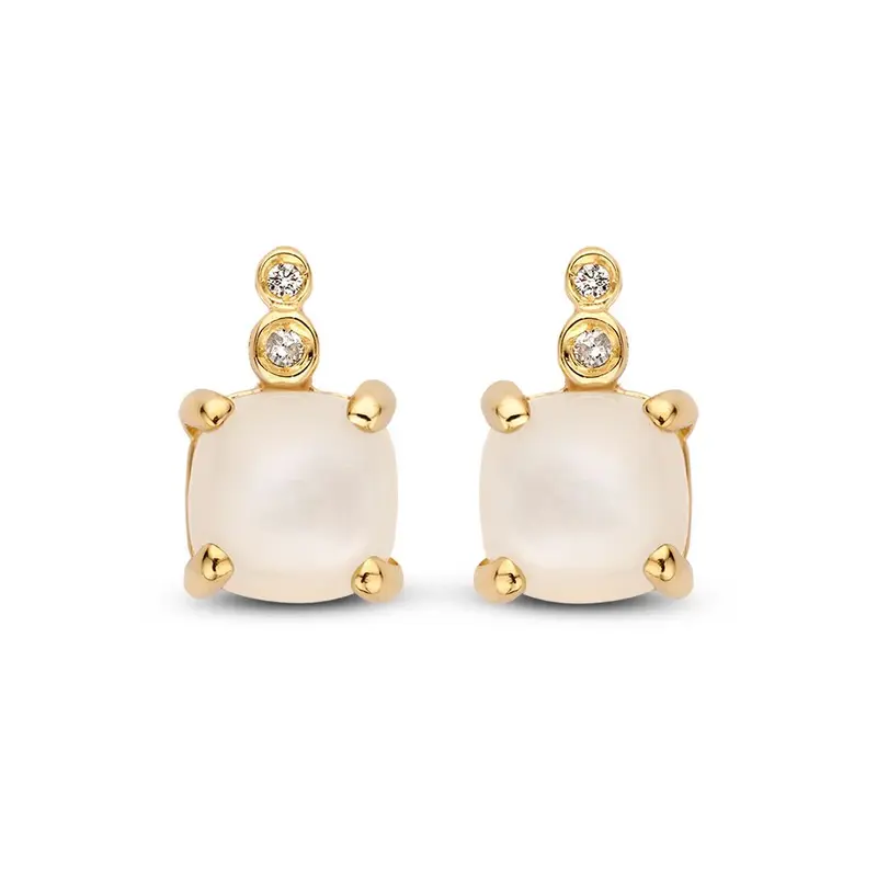 Elegante Oorsieraden met Maansteen en Diamant in 14 Karaat Geelgoud