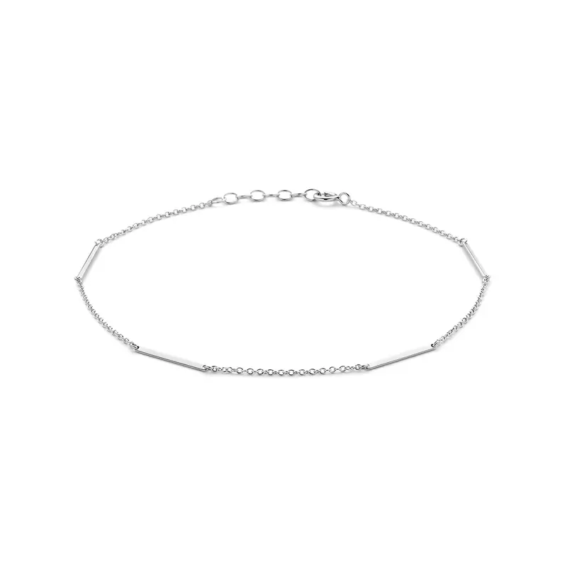 Enkelbandje balkjes 1,6 mm 24 + 2 mm zilver gerhodineerd