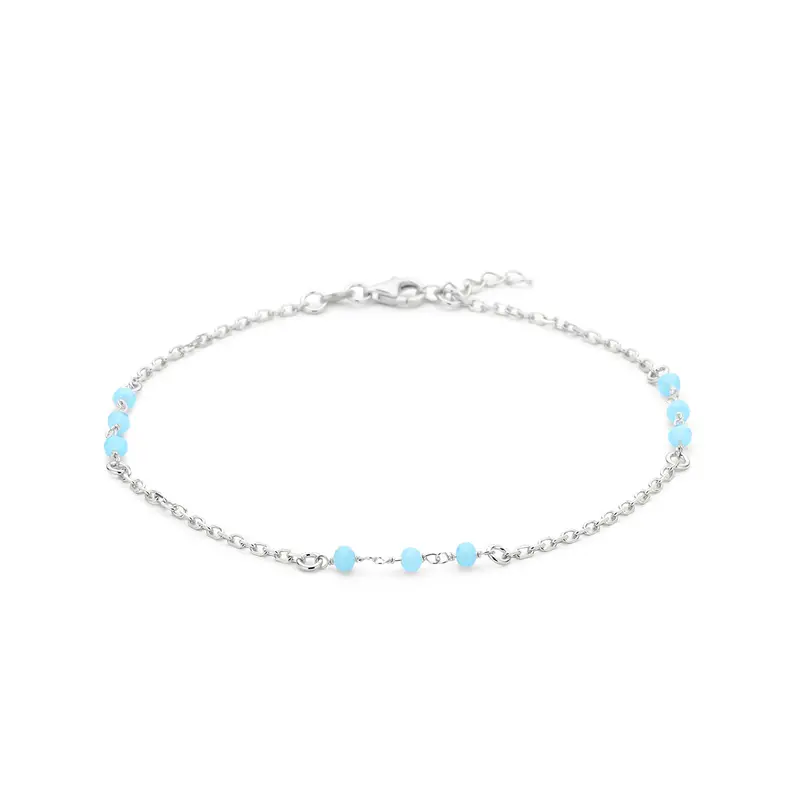 Enkelbandje blauw kristal bolletjes 24 + 2 cm zilver gerhodineerd