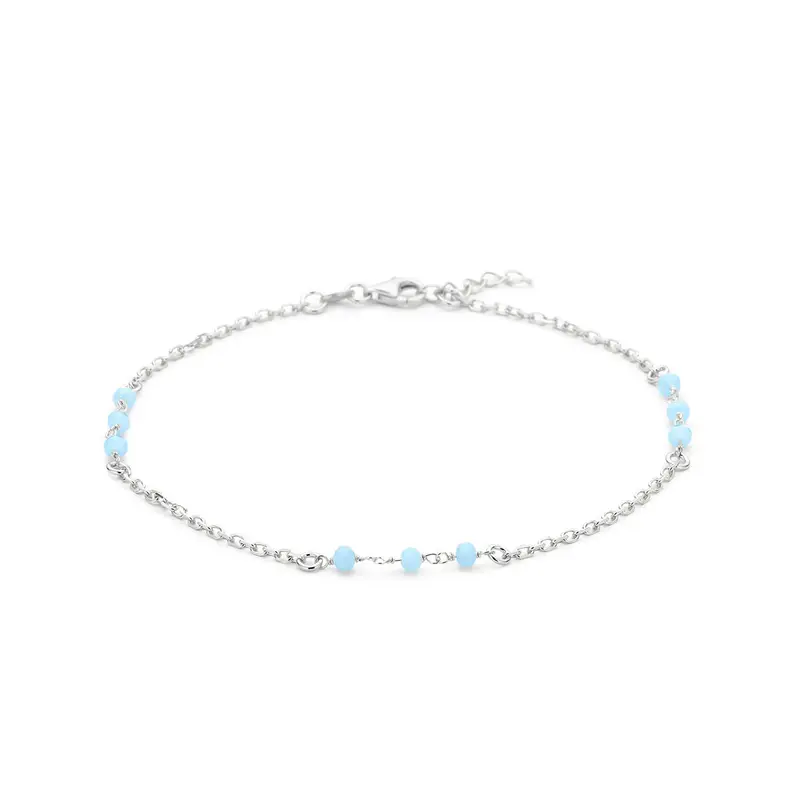 enkelbandje blauw kristal bolletjes 24 + 2 cm zilver gerhodineerd