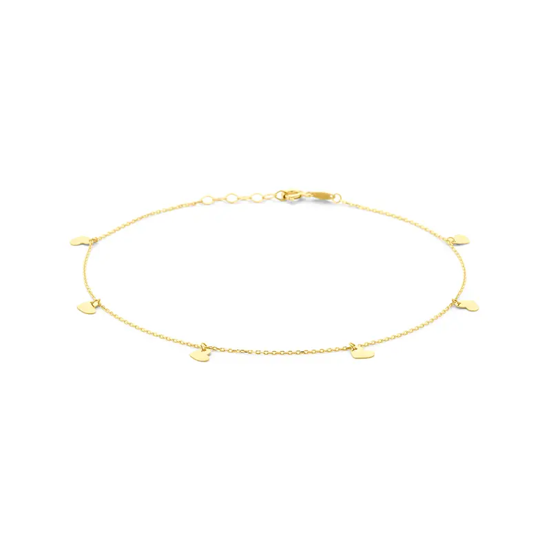 Enkelbandje hartjes 24 + 2 cm 14K geelgoud