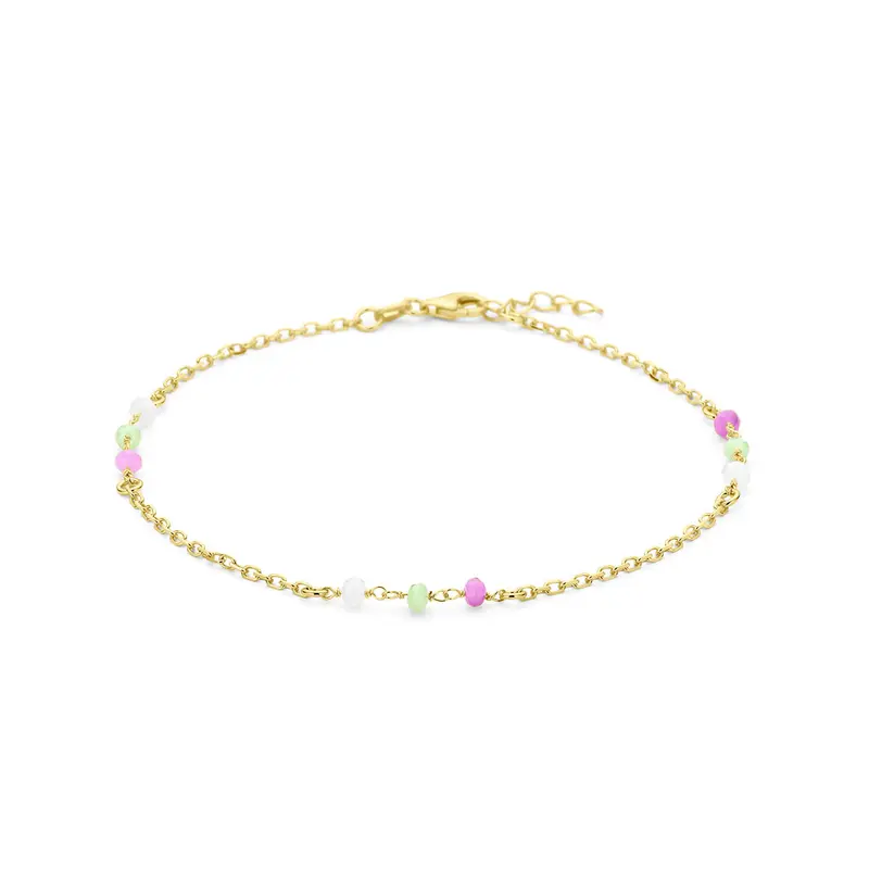 Enkelbandje meerdere kleuren kristal bolletjes 24 + 2 cm 3 micron zilver verguld (geel)