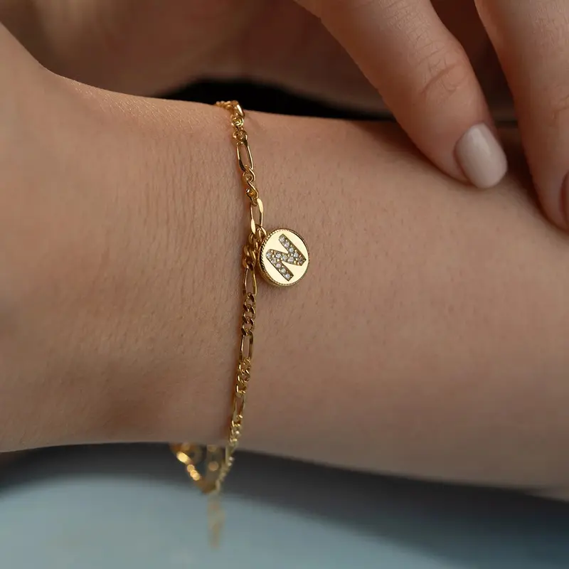 Figaro Armband met Letter | 925 Zilver