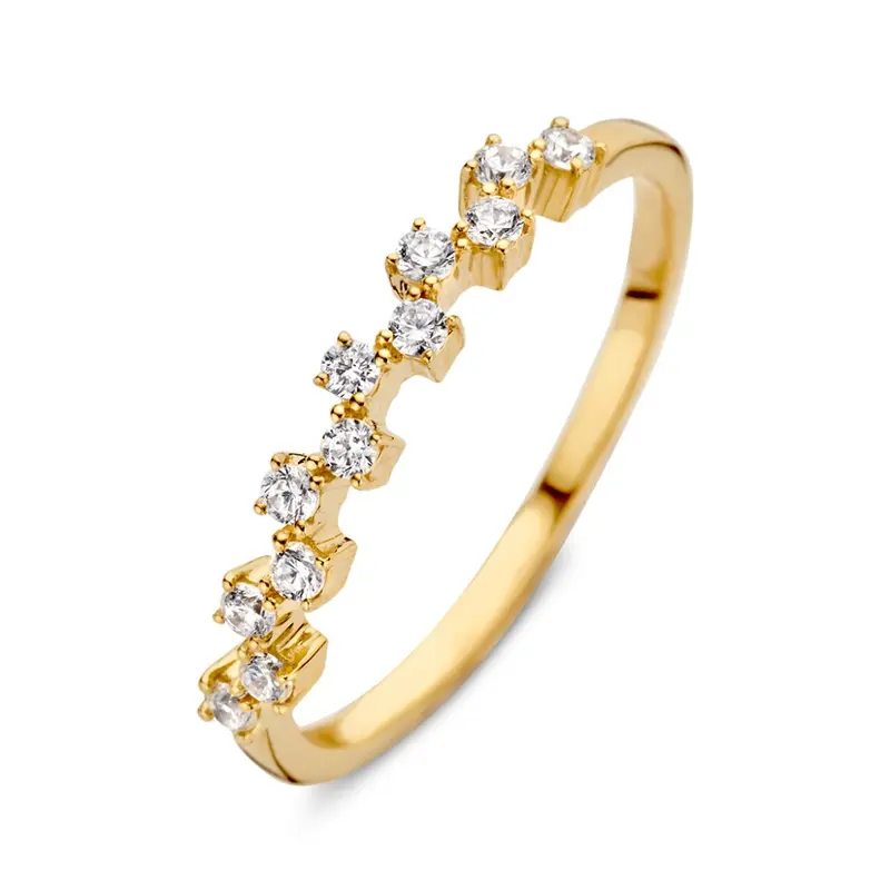 Fijne Geelgouden Ring met Fonkelende Zirkonia's – 14 Karaat Geelgoud