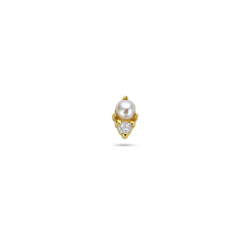 Flat back piercing parel en zirkonia 6,5 mm 1 micron zilver verguld