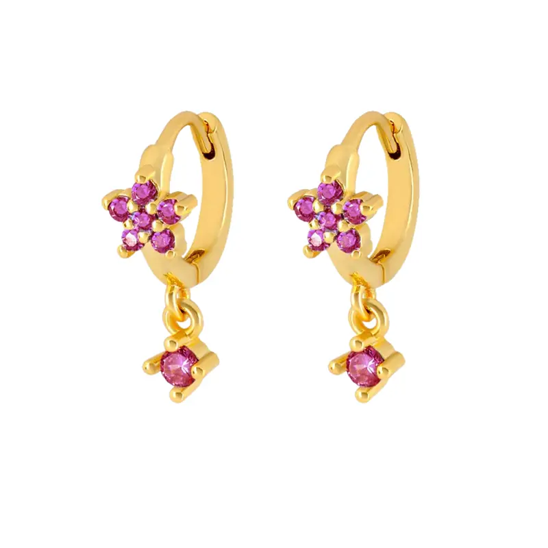 Flower drop hoops fuchsia
