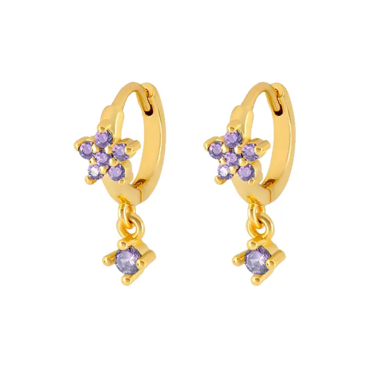 Flower drop hoops paars