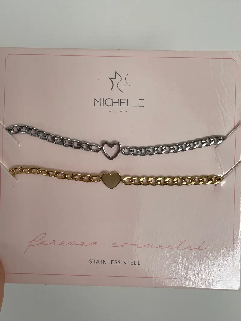 Forever Connect armbanden set chain hartjes goud & zilver