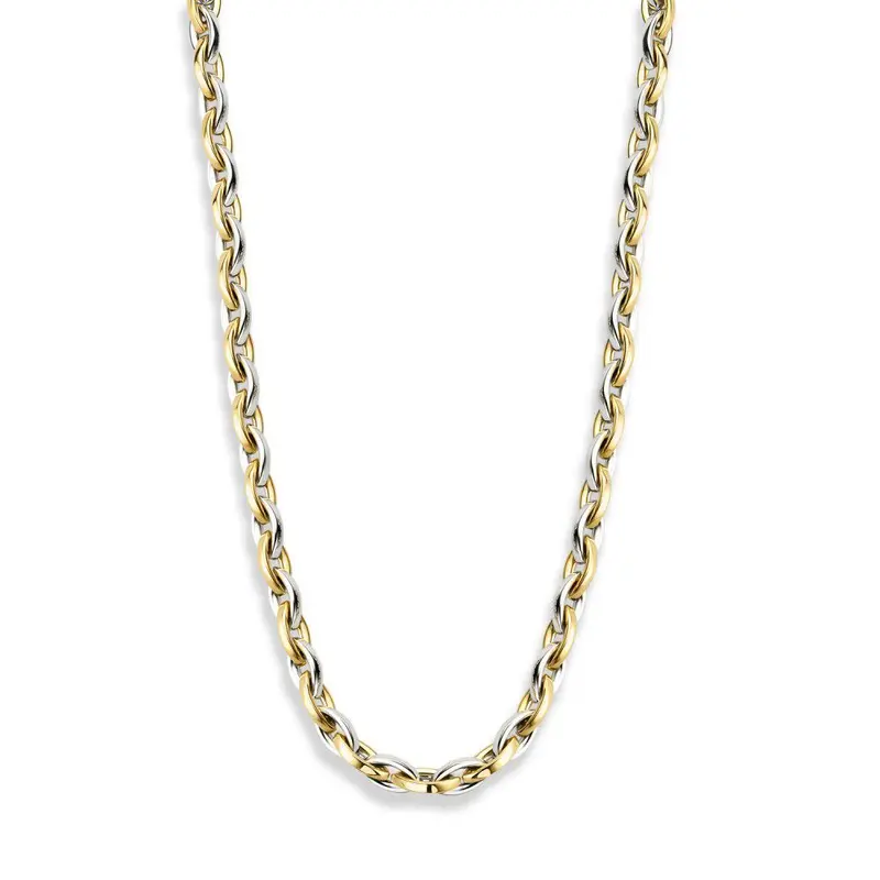Geel/Witte Gouden Collier 14 Karaat, 45 cm met Oorringen
