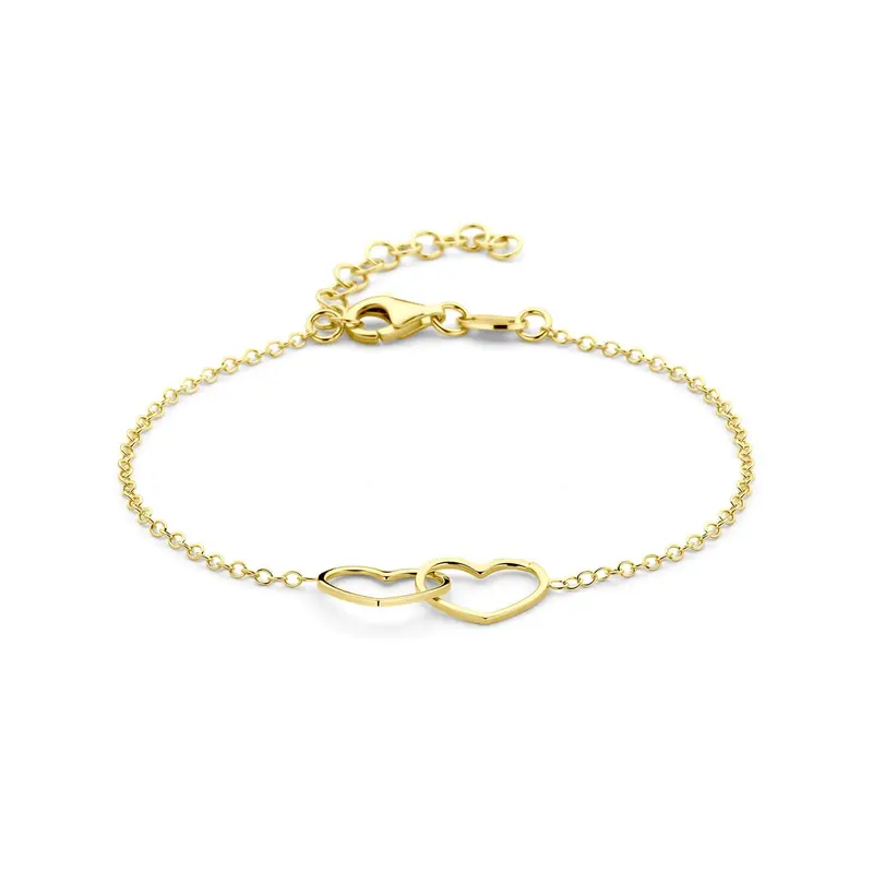 Geelgoud Vergulde 925 Zilveren Armband met Twee Hartjes