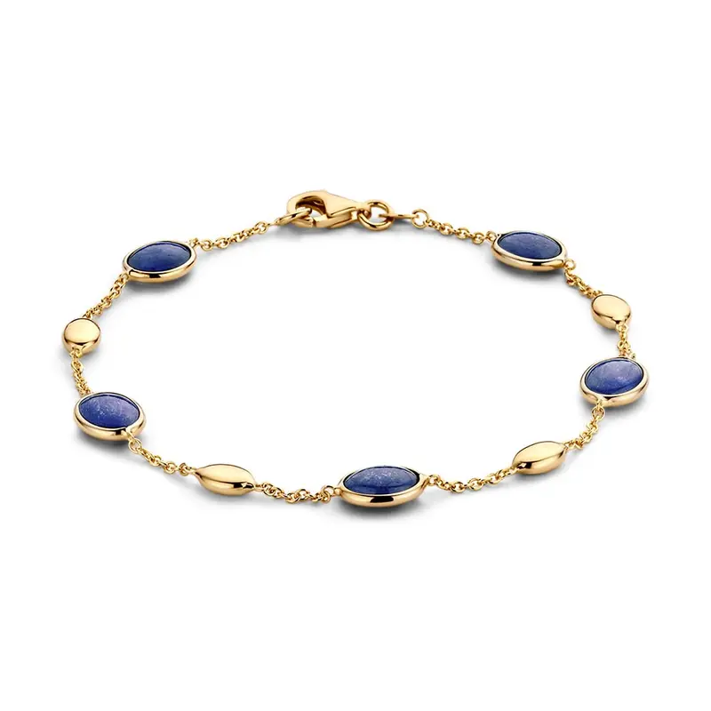 Geelgouden Armband met Cabochon Saffier – 14 Karaat, 19 cm, Diepblauwe Elegantie
