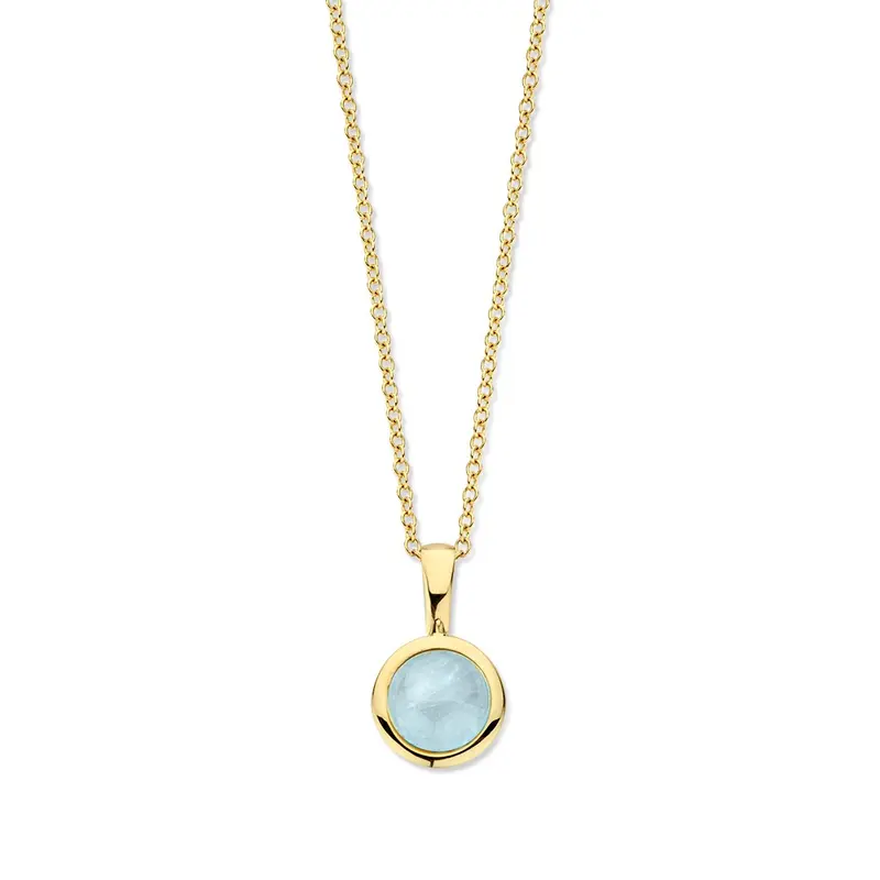 Geelgouden Collier met Aquamarijn, 14 Karaat, 45 cm, 4,2 gr