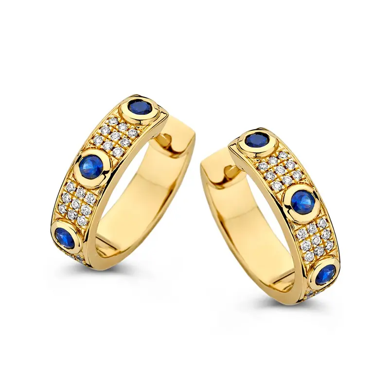 Geelgouden Collier met Blauwe Saffier en Diamanten, 14 Karaat, 0.50 crt Saffier, 0.24 crt Diamant