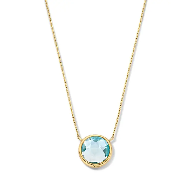 Geelgouden Collier met Gefacetteerde Blauwe Topaas Hanger | 14 Karaat Goud – Van der Kooij