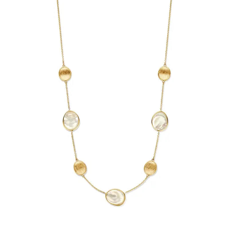 Geelgouden collier met matgouden en parelmoer elementen - 14 karaat