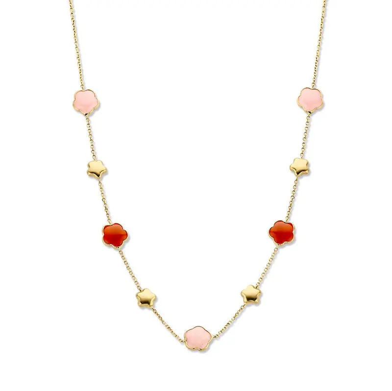 Geelgouden Collier met Multicolor Edelstenen in Bloemvorm – 14 Karaat Goud