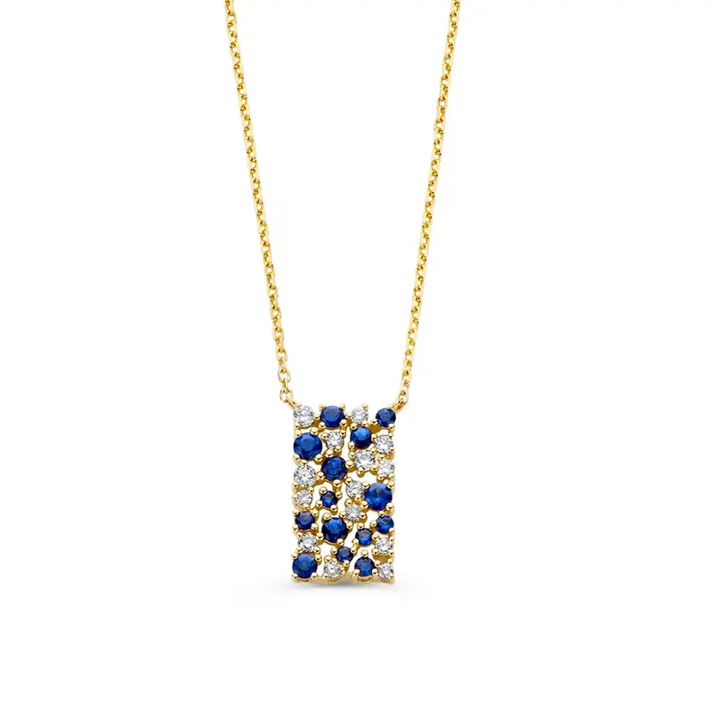 Geelgouden Collier met Saffier en Diamanten – 14 Karaat Goud & 0,21 crt Diamant