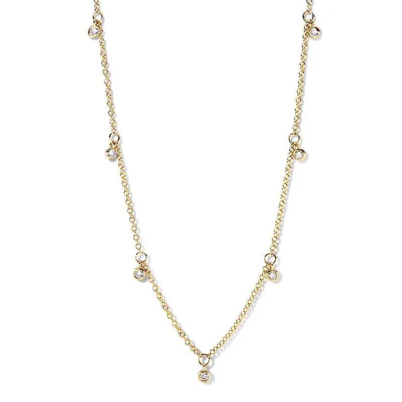 Geelgouden Collier met Vijf Dansende Diamanten – 14 Karaat Goud & 0,25 crt