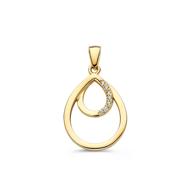 Geelgouden Druppelvormige Hanger met Zirkonia – Elegante Luxe