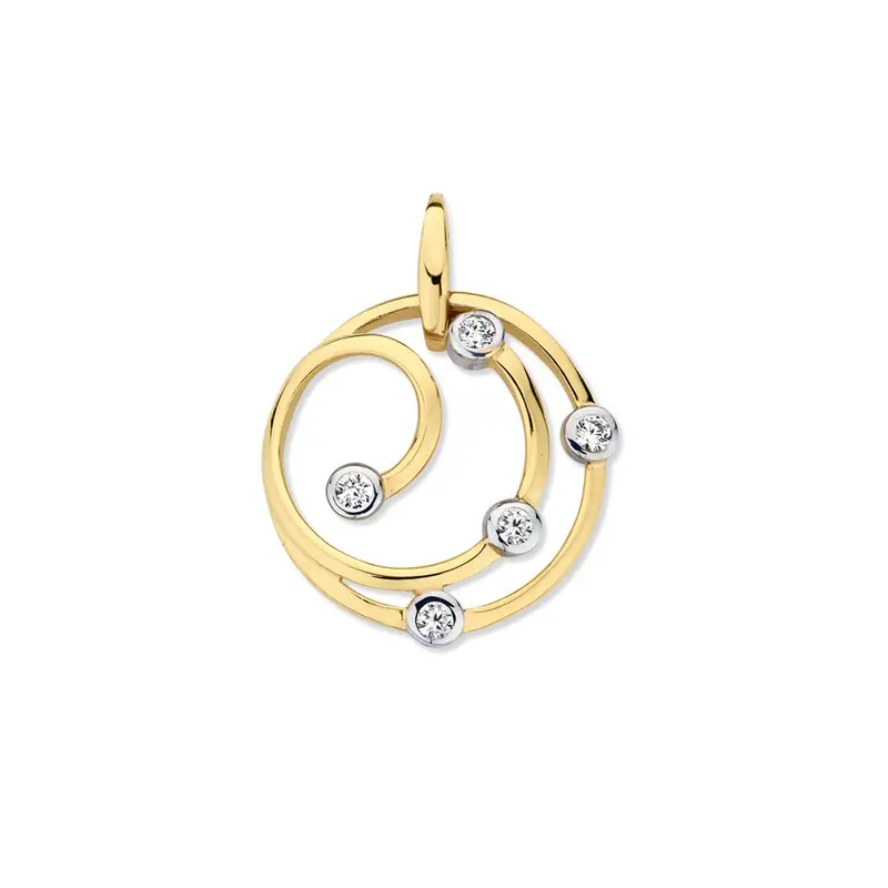 Geelgouden Hanger 14 Karaat met Zirkonia, 16 mm, Damesaccessoire