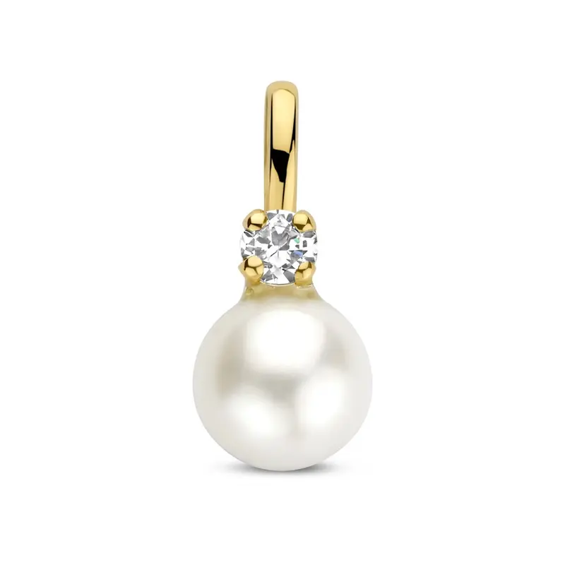 Geelgouden hanger met parel en zirkonia – 14k