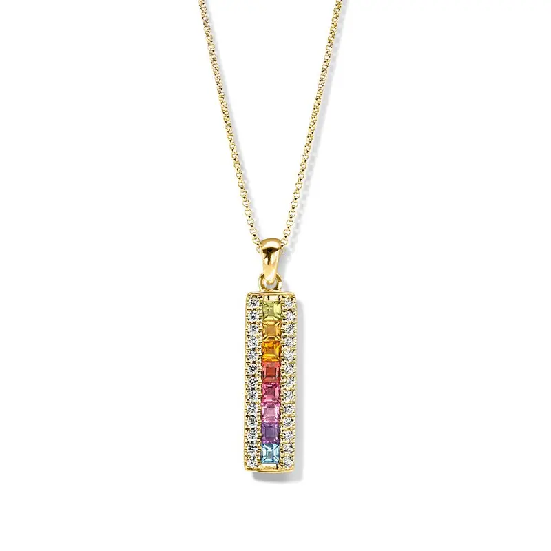 Geelgouden Hanger met Vrolijke Kleurstenen en Diamanten
