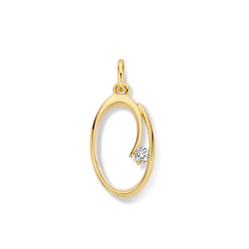 Geelgouden hanger met zirkonia – 14 karaat, 1,3 gram, 22 mm x 11 mm