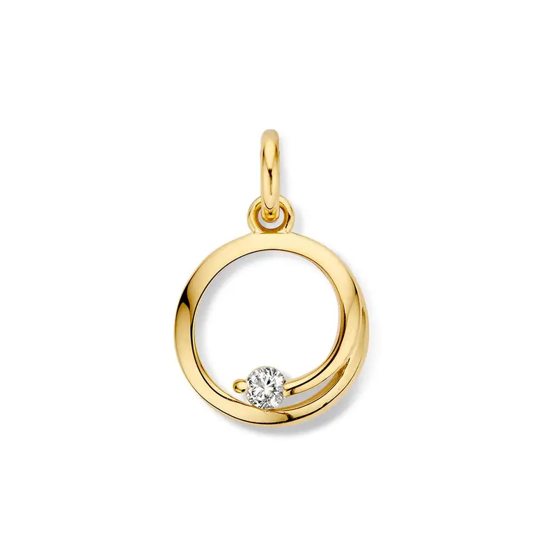 Geelgouden hanger met zirkonia – 14 karaat, 1,8 gram, 18 mm x 13 mm