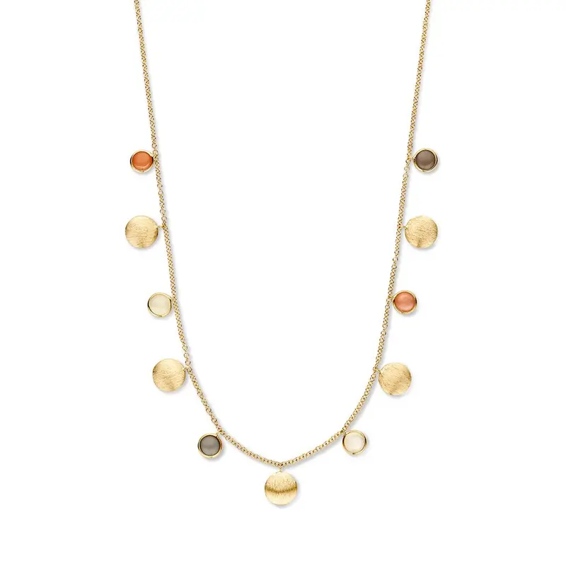 Geelgouden Ketting met Gouden Elementen & Multicolor Maansteen – 14 Karaat Goud