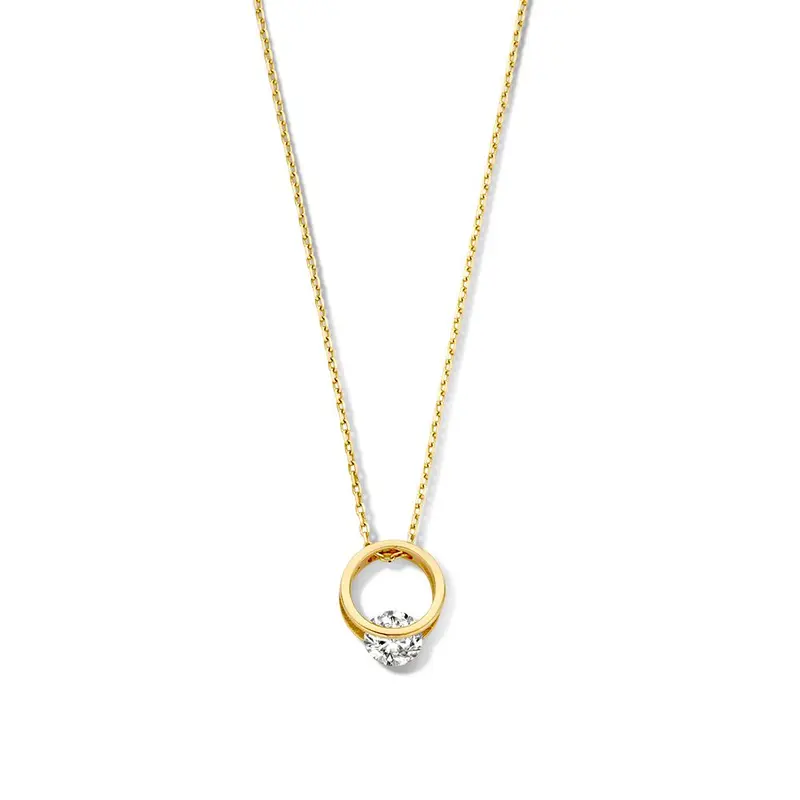 Geelgouden Ketting met Speelse Hanger en Zirkonia – 14 Karaat Goud – Van der Kooij
