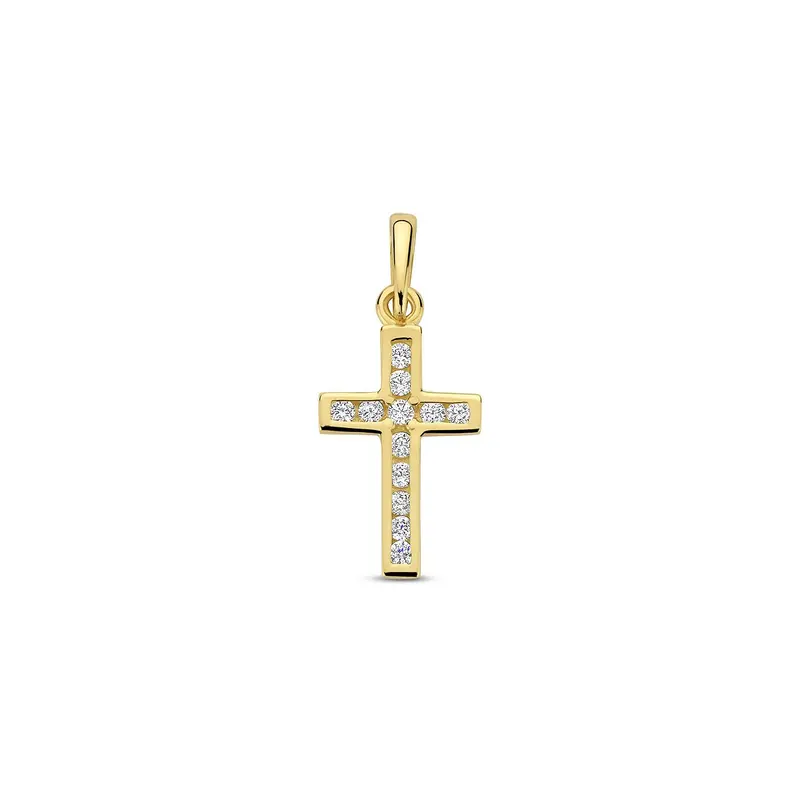Geelgouden kruis hanger met zirkonia – 14k
