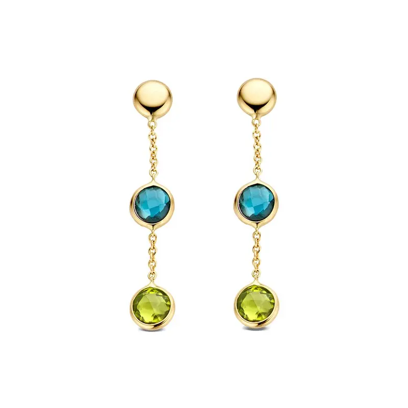 Geelgouden Oorhangers met Topaas en Peridot – Multicolor Stenen