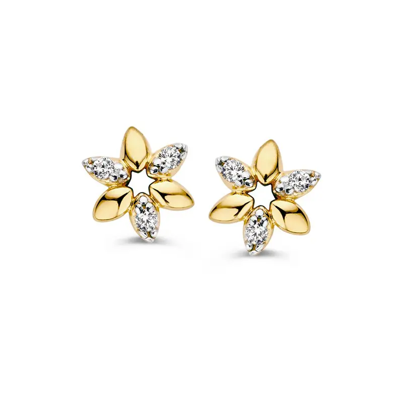 Geelgouden Oorstekers in Bloemvorm met Zirkonia – 14 Karaat, Delicate Luxe