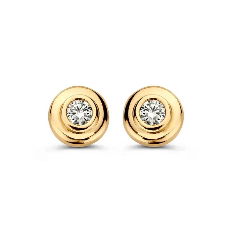 Geelgouden Oorstekers met Zirkonia – 14 Karaat, Elegantie in een Klein Formaat