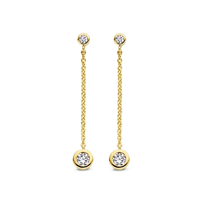 Geelgouden Oorstekers met Zirkonia's – 14 Karaat, Elegante Hangende Design