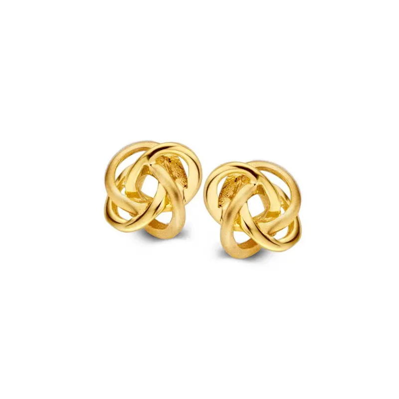 Geelgouden Oorstekers Poli/Mat 14K - 8mm, Elegant en Tijdloos