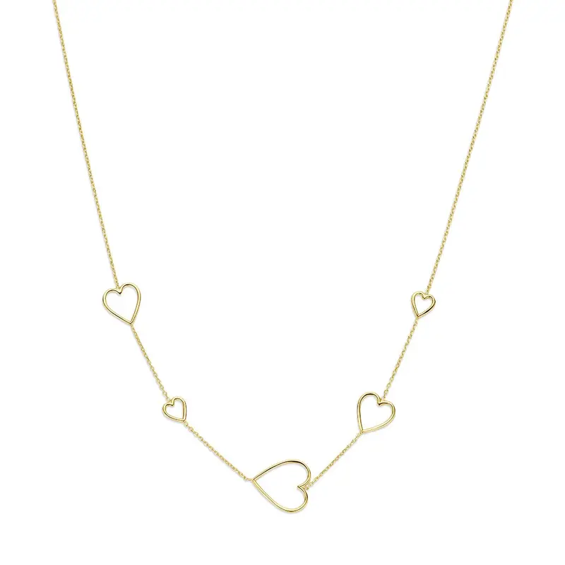 Geelverguld 925 zilveren collier met hartjes