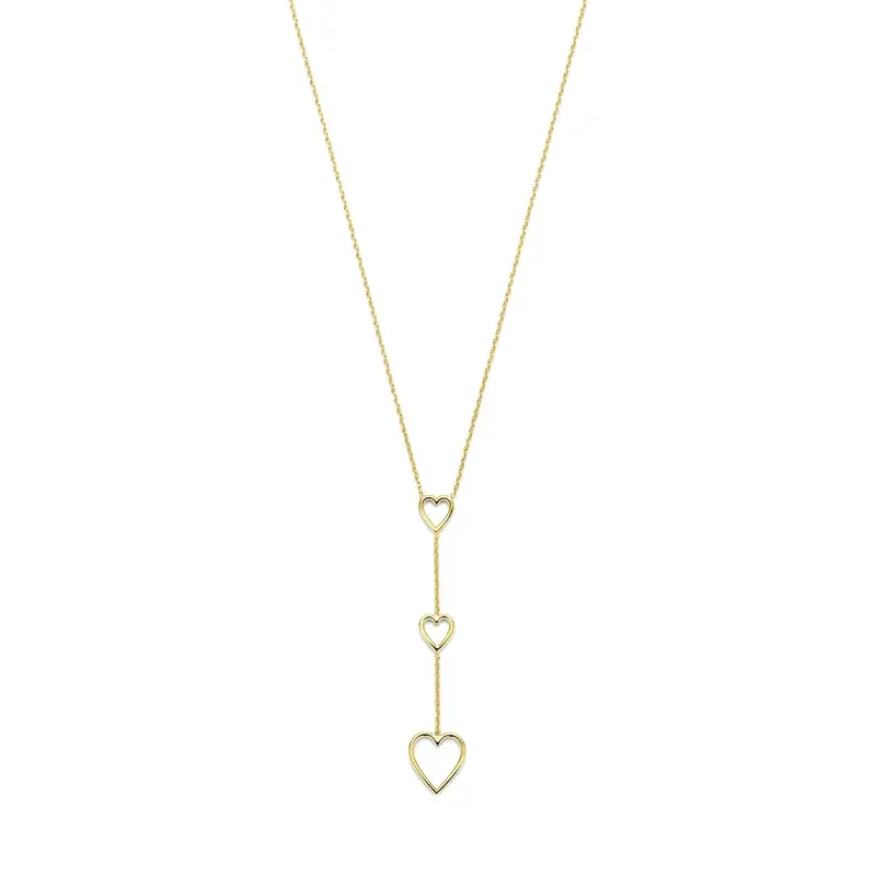 Geelverguld 925 zilveren Y-collier met hartjes