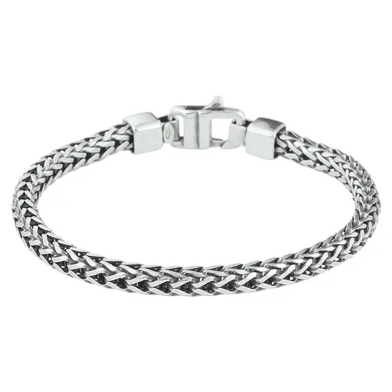 Geoxideerd 925 zilveren heren armband met vossestaartschakel