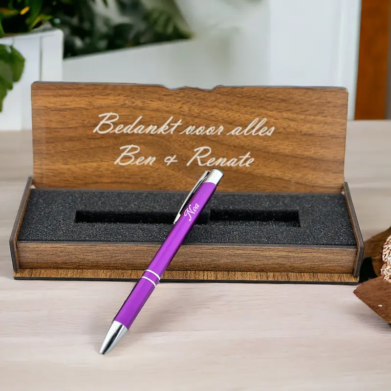 Gepersonaliseerde Balpen - Schrijfset Met Gegraveerde Houten Doos