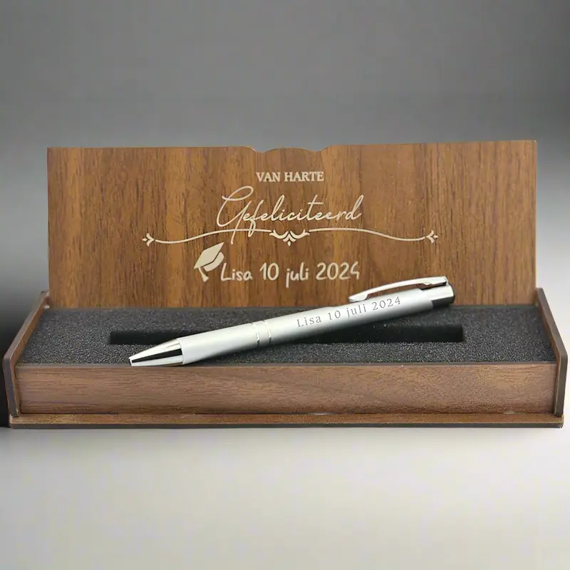 Gepersonaliseerde Balpen - Schrijfset Met Gegraveerde Houten Doos D1