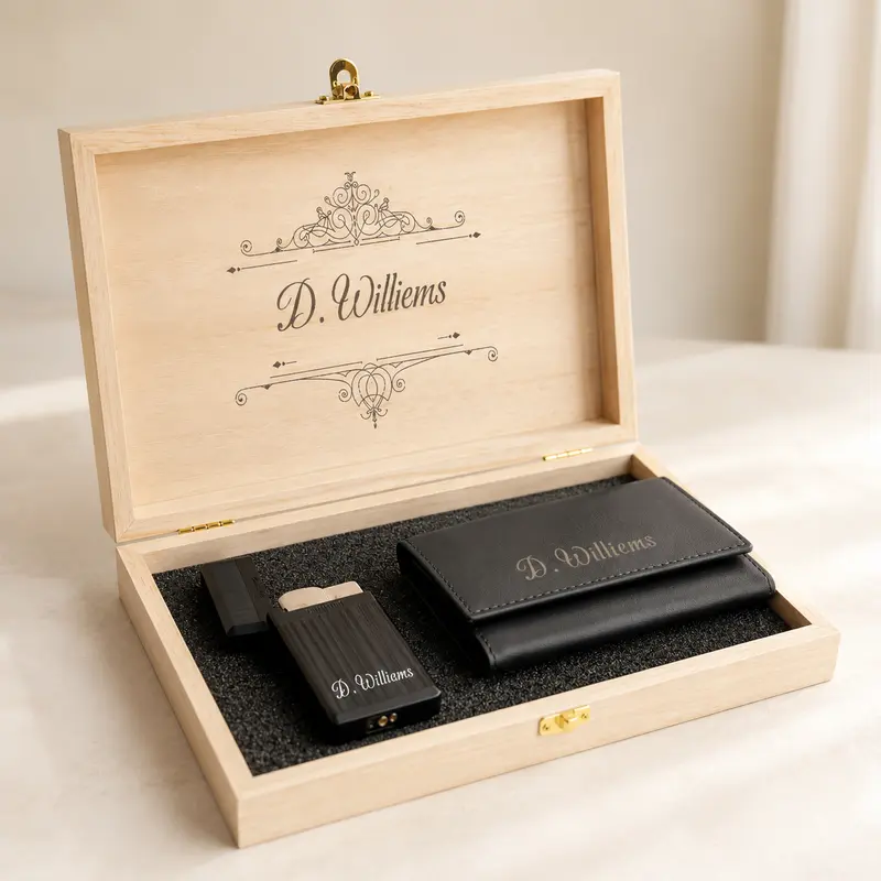 Gepersonaliseerde Leren Sleutelhanger & Aansteker Cadeauset