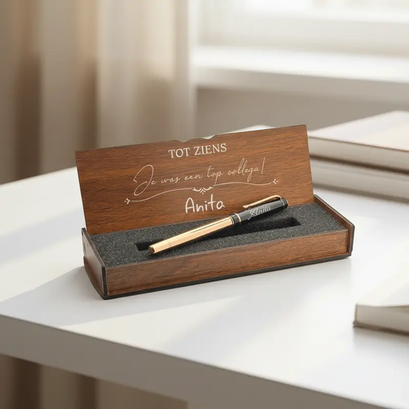 Gepersonaliseerde Pen in Houten Doos – Afscheids- & Bedankcadeau