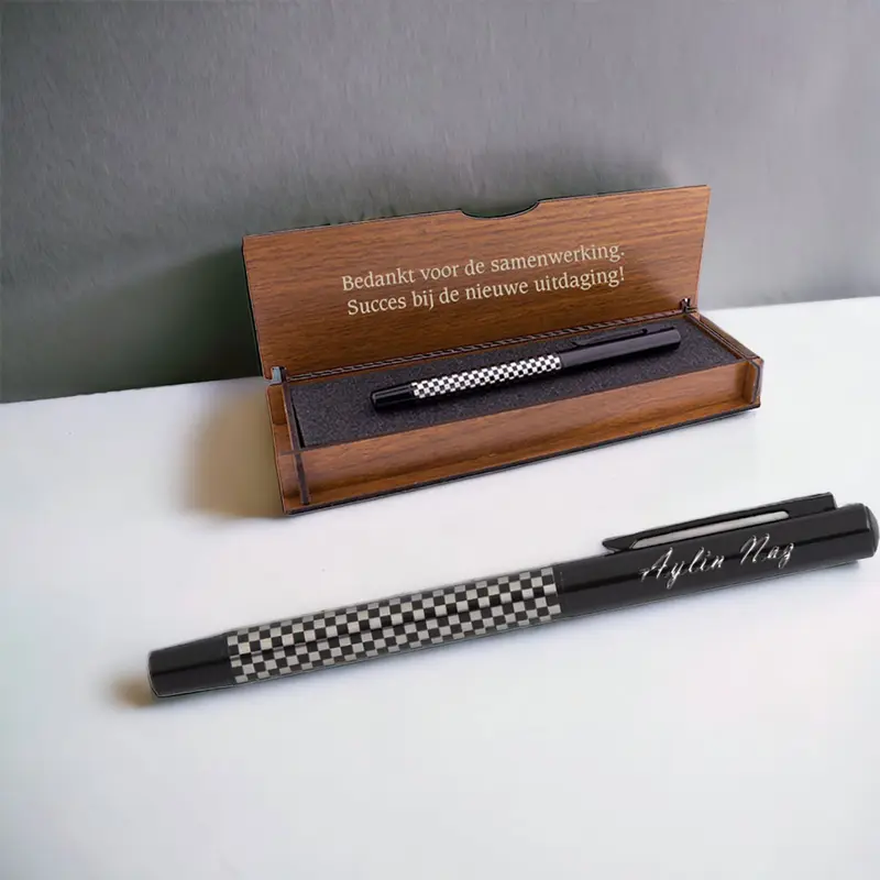 Gepersonaliseerde Pen Set - Schrijfset Met Gegraveerde Houten Doos