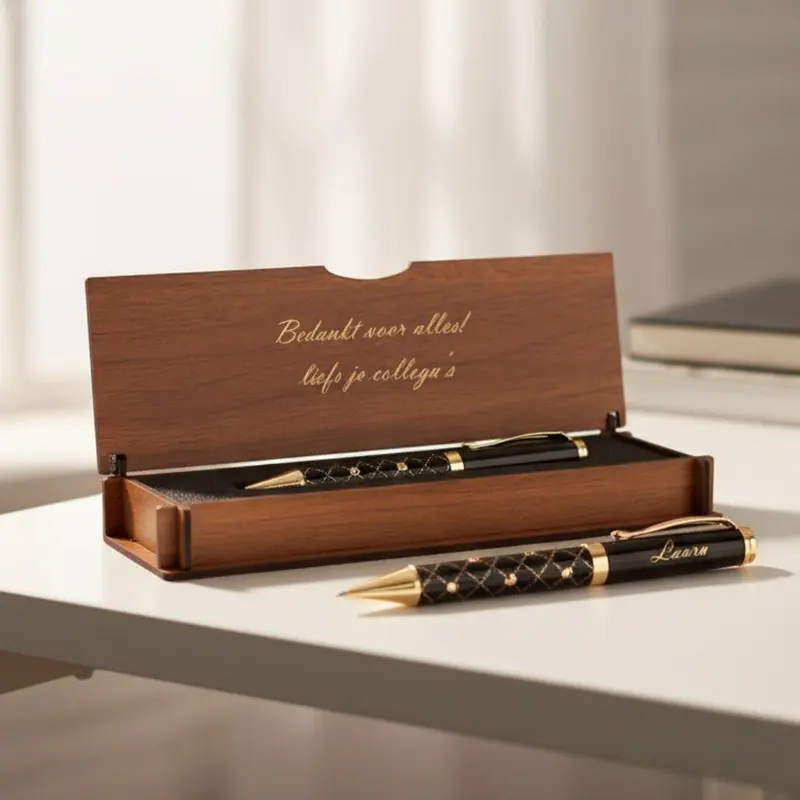 Gepersonaliseerde Penset - Schrijfset met Gegraveerde Houten Doosje BLP2115