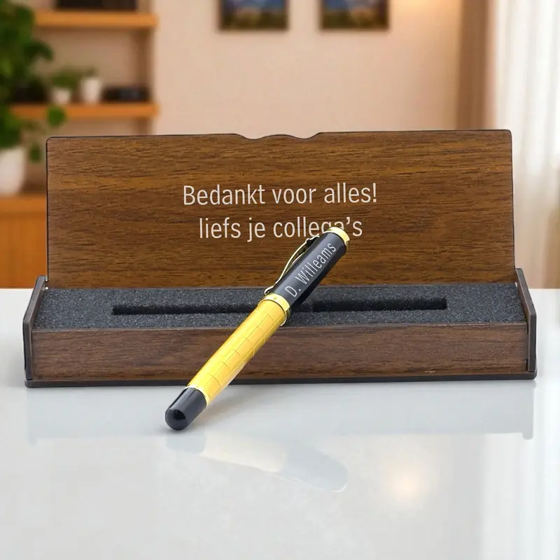 Gepersonaliseerde rollerbalpen -Schrijfset met Gegraveerde Houten Doosje BLP1214-R