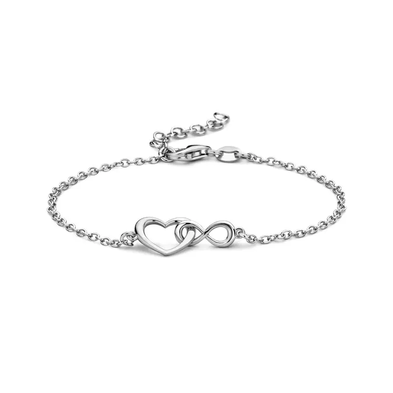 Gerhodineerd 925 zilveren armband met hartje en infinity