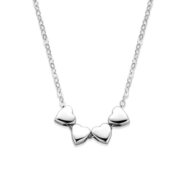 Gerhodineerd 925 zilveren collier met 4 hartjes